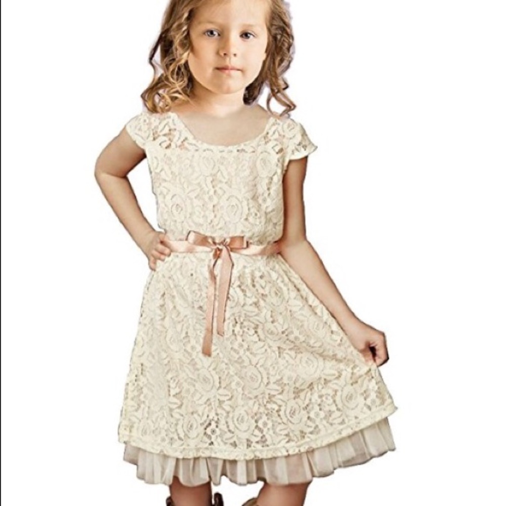 Girls ivory lace dress rustic beige